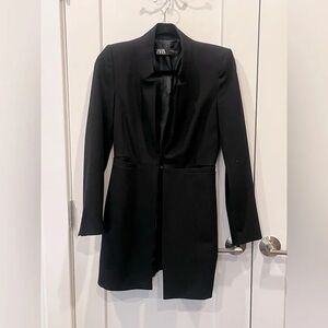 Zara Black Longline Tailored Blazer Jacket